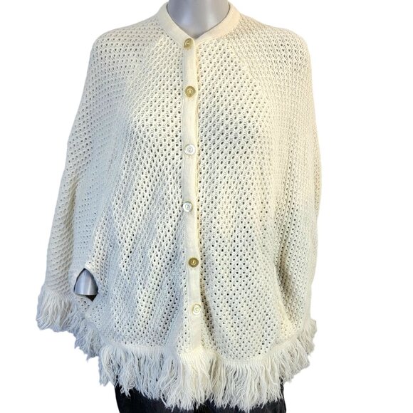 Vintage 70s Crochet Poncho Cardigan Wrap Jacket Shawl Women One Size Fall Winter - Picture 16 of 16